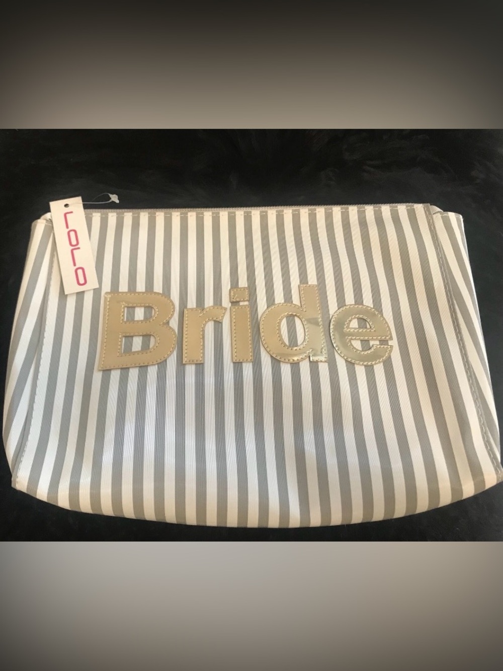 LOLO 🧡Bride Striped Cosmetic Pouch in Cream and Gray